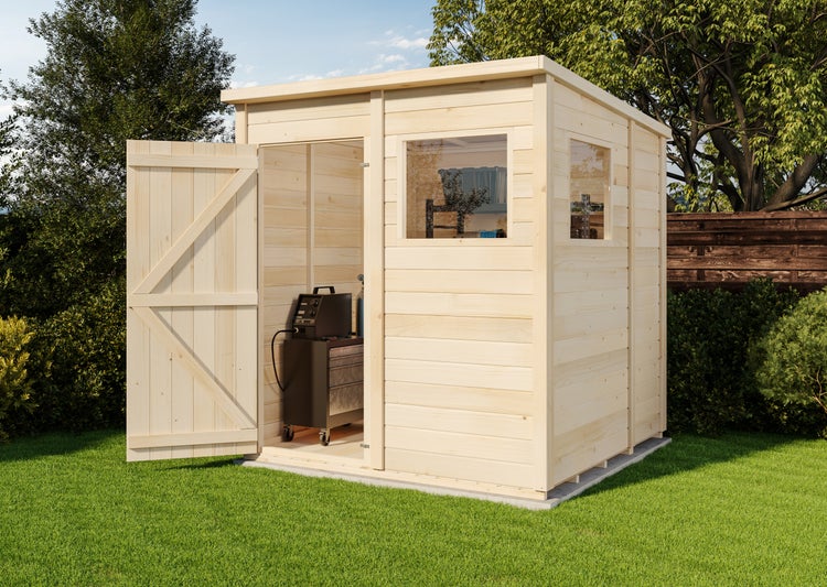 Storehaus Gerätehaus Stefano Gerätehaus aus Holz, Geräteschrank mit 12 mm Wandstärke, Gartenhaus, Naturbelassen 1,9x1,9m