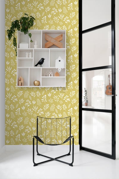 ESTAhome Tapete Blumenmuster im skandinavischen Stil Ockergelb - 53 cm x 10.05 m - 139086