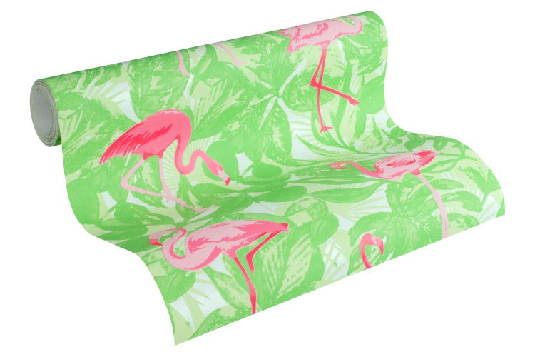 Tapetenrolle mit Flamingo- und Blätterdesign für die Wandgestaltung
