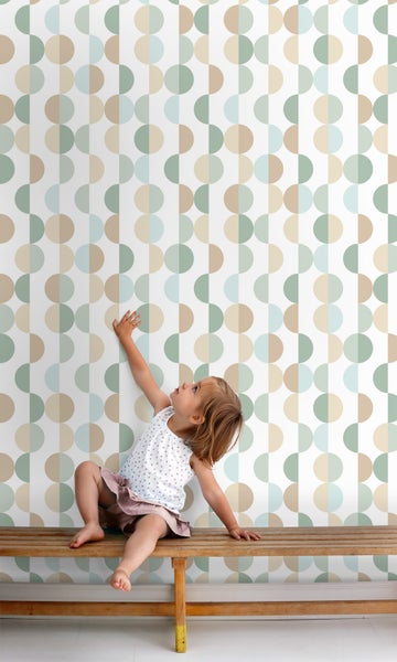 ESTAhome Tapete grafisches Motiv Graugrün, Hellblau und Beige - 50 x 900 cm - 139620