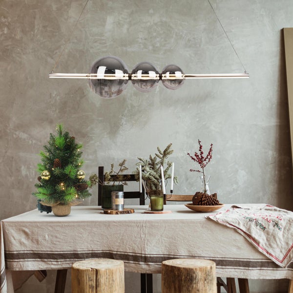 LED Pendelleuchte chrom NOVA aus chromfarbenem Metall, Kunststoff und Rauchglas, mit fest verbauten LEDs, ca. 105 cm lang