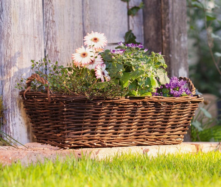 Dekoleidenschaft Pflanzkasten aus Weide, eckig, 53 cm lang, natur, Balkonkasten, Blumenkasten für Draußen, Pflanzgefäß