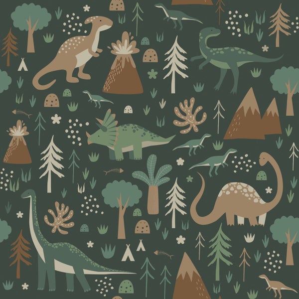 ESTAhome Tapete Dinosaurier Dunkelgrün und Braun - 50 x 900 cm - 139802