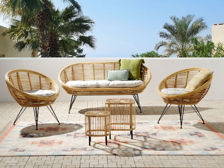 Lounge Set mit Tisch 4-Sitzer MARATEA/CESENATICO Rattan Naturfarben