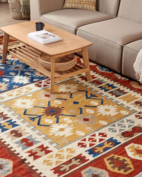 Kelim Teppich Wolle mehrfarbig 200 x 300 cm orientalisches Muster Kurzflor VOSKEHAT