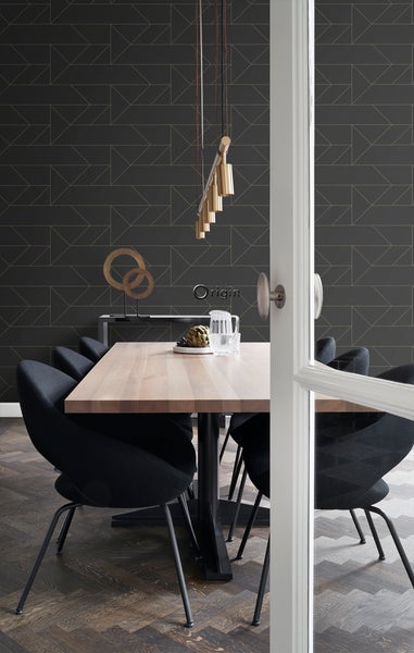Origin Wallcoverings Tapete grafische Linien Schwarz und Gold - 53 cm x 10.05 m - 347726