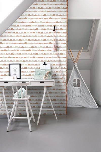 ESTAhome Tapete grafisches Motiv Altrosa und Terrakotta - 53 cm x 10.05 m - 139266