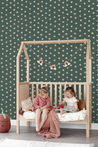 ESTAhome Tapete Gänseblümchen Dunkelgrün - 50 x 900 cm - 131116