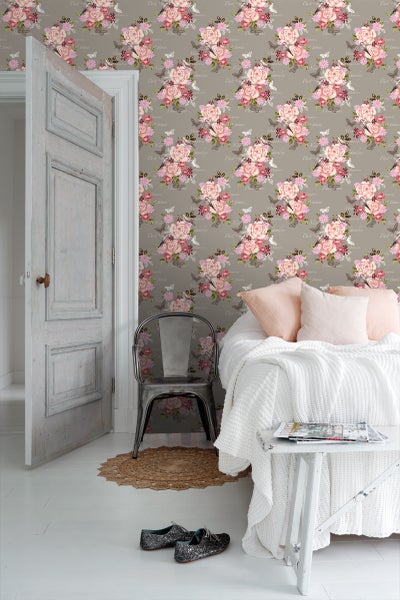 ESTAhome Tapete Blumen und Vögel Sepiabraun - 53 cm x 10.05 m - 138121