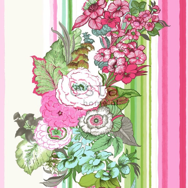 ESTAhome Tapete Blumenmuster Rosa und Lindgrün - 53 cm x 10.05 m - 138115