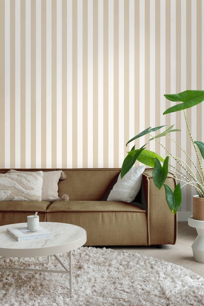 ESTAhome Tapete Streifen Weiß und Hellbeige - 53 cm x 10.05 m - 139913