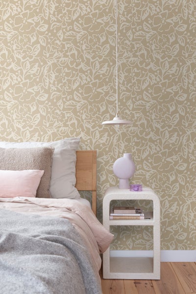 ESTAhome Tapete Blätter und Blumen Beige - 50 x 900 cm - 131376