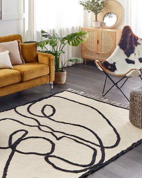 Teppich KONUR Beige 160 x 230 cm Baumwolle