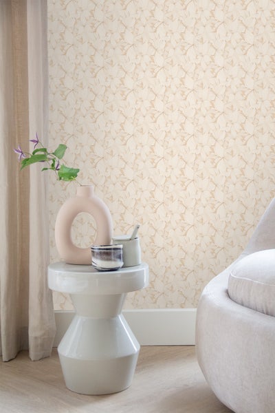 ESTAhome Tapete gezeichnete Blätter Sandbeige und Terrakotta - 50 x 900 cm - 139497