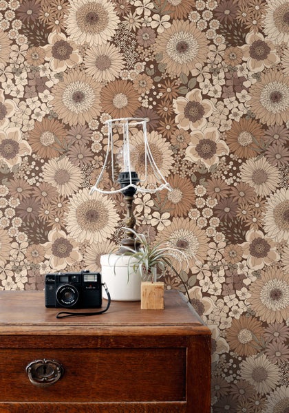 ESTAhome Tapete Retro Blumen Braun - 50 x 900 cm - 131316