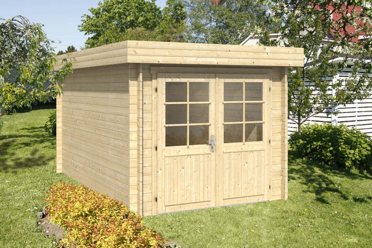Alpholz Gartenhaus Cuxhaven-28 C Gartenhaus aus Holz, Holzhaus mit 28 mm Wandstärke, Blockbohlenhaus mit Montagematerial, Naturbelassen 2,5x4m