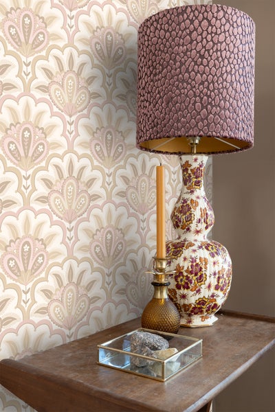 ESTAhome Tapete orientalisches Barockmotiv Beige und Rosa - 50 x 900 cm - 131032