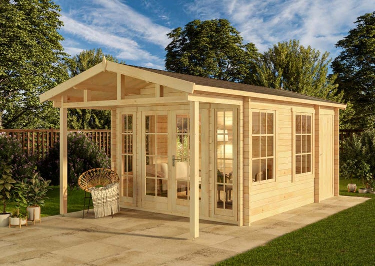 Alpholz Gartenhaus Kim-Avant 40 aus Holz Holzhaus Inklusive: Terrasse Blockbohlenhaus