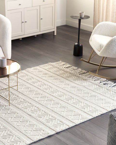 Teppich Wolle beige 160 x 230 cm geometrisches Muster PERTEK