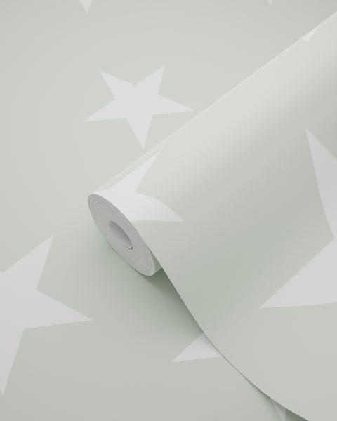 ESTAhome Tapete große und kleine Sterne Mintgrün und Weiß - 53 cm x 10.05 m - 128865