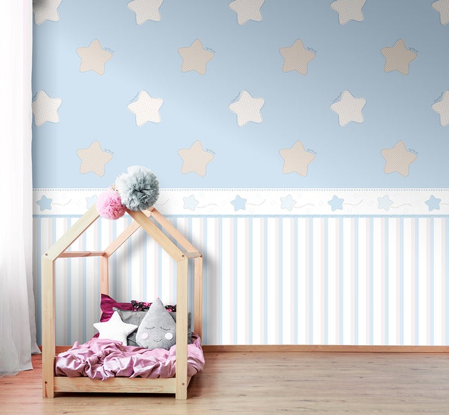Sanders und Sanders Tapete Streifen Hellblau, Beige und Weiß - 53 cm x 10 m - 640594
