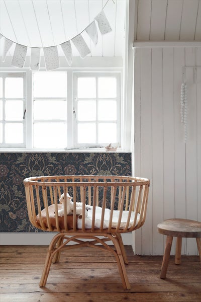 ESTAhome Tapete Blumen und Vögel Dunkelblau und Altrosa - 53 cm x 10.05 m - 139832