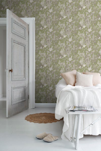 Sanders und Sanders Tapete tropische Blätter und Blüten Graugrün - 53 cm x 10 m - 640244