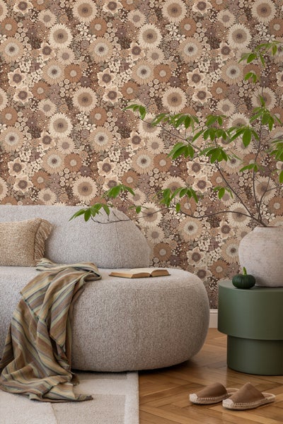 ESTAhome Tapete Retro Blumen Braun - 50 x 900 cm - 131316