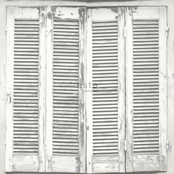 ESTAhome Tapete verwitterte, französische, vintage Fensterläden Hellgrau und Weiß - 53 cm x 10.05 m - 138882