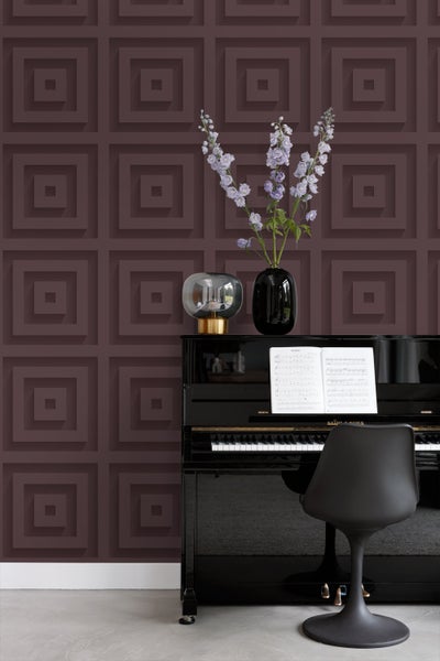 Origin Wallcoverings Tapete 3D-Quadrate Aubergineviolett - 50 x 900 cm - 347976