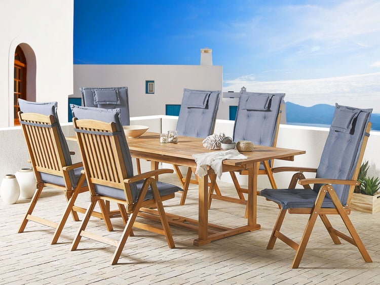Gartenmöbel Set 6-Sitzer JAVA inkl. Kissen Akazienholz Blau