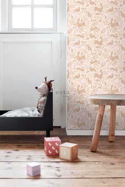 ESTAhome Tapete Wald mit Waldtieren Terrakotta - 50 x 900 cm - 139530