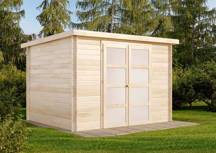 Alpholz Gerätehaus Umea Gartenhaus aus Holz, Holzhaus mit 19 mm Wandstärke inklusive Schleppdach, Blockbohlenhaus