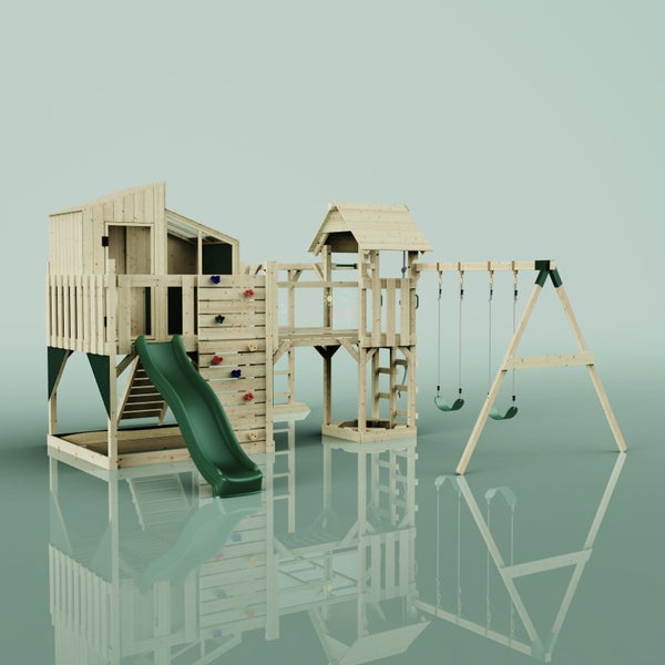 Spielplatz mit Rutsche, Schaukel und Kletterwand