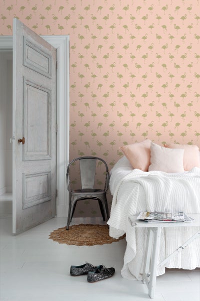ESTAhome Tapete Flamingos Gold und Pfirsichrosa - 53 cm x 10.05 m - 138994