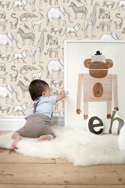 ESTAhome Tapete Dschungeltiere Beige - 53 cm x 10.05 m - 139511