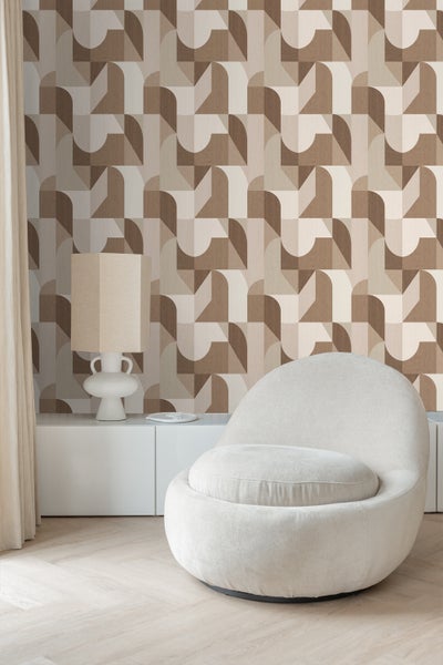 Origin Wallcoverings Tapete Kreise im Bauhaus-Stil Braun und Beige - 50 x 900 cm - 348028