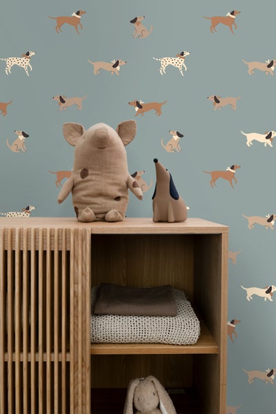 ESTAhome Tapete Hunde Blau und Braun - 50 x 900 cm - 131381