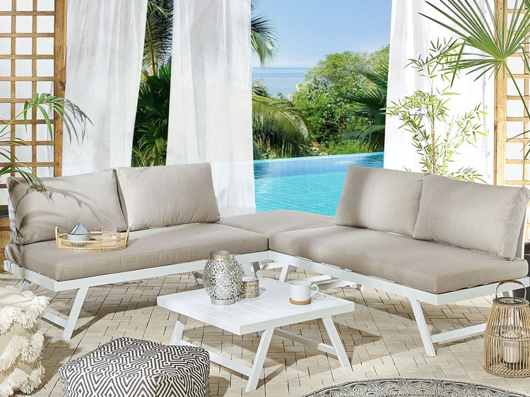 Garten Ecksofa mit Tisch 5-Sitzer COCCORINO Metall Taupe