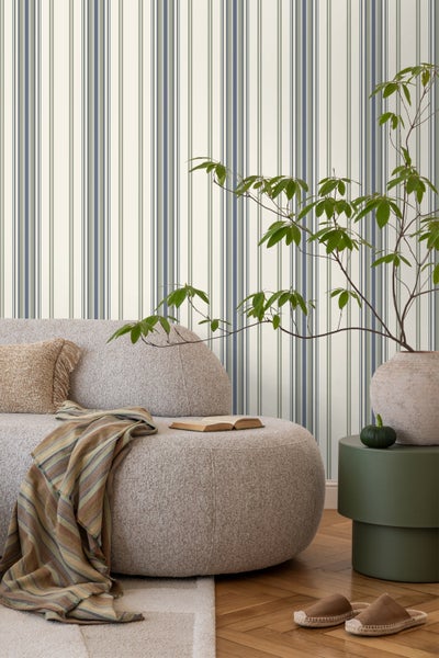 Sanders und Sanders Tapete Streifenmuster Beige und Blau - 50 x 900 cm - 935389