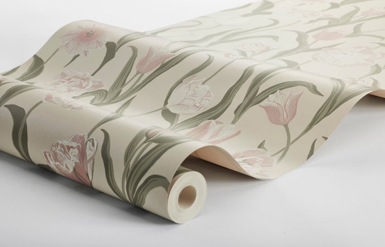 Borastapeter Tapete Blumen Rosa, Grün und Beige - 53 cm x 10.05 m - 662685