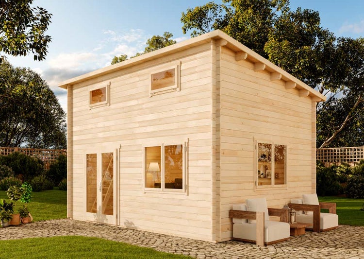 Alpholz Garten-und Freizeithaus Eppingen ISO Blockhaus aus Holz Holzhaus mit 44 mm Wandstärke inklusive Schlafboden, Blockbohlenhaus mit Montagematerial imprägniert