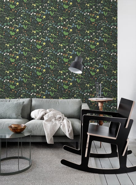 ESTAhome Tapete Feldblumen Multicolor auf Schwarz - 53 cm x 10.05 m - 139392