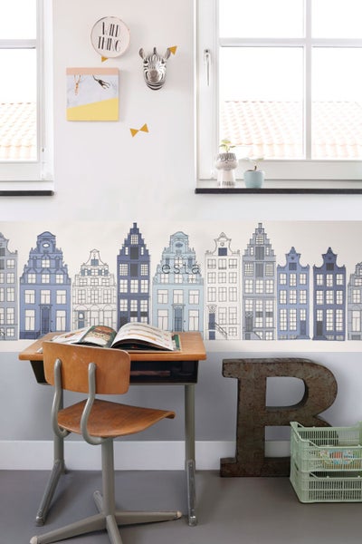 ESTAhome XXL-Tapetenbordüre Amsterdamer Grachtenhäuser Blau - 50 x 400 cm - 157713