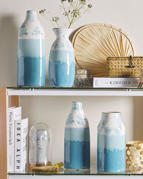 Blumenvase CALLIPOLIS Steinzeug 35 cm Blau
