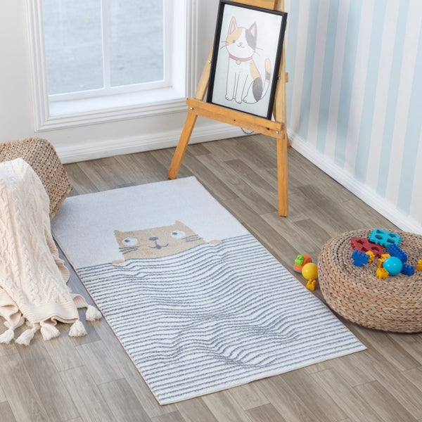 Maschinenwaschbarer Kinderteppich Katze Braun/Beige 80x150 cm CATNAP