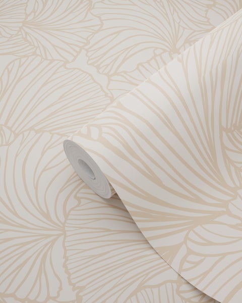 ESTAhome Tapete Ginkgoblätter Sandbeige und Terrakotta - 53 cm x 10.05 m - 139488