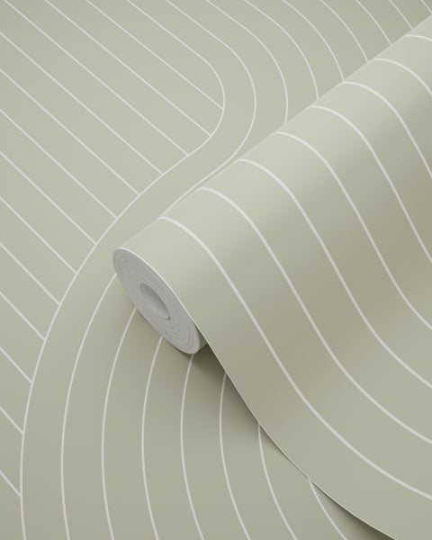 ESTAhome Tapete grafische Linien Salbeigrün - 50 x 900 cm - 139926