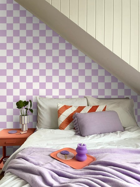 ESTAhome Tapete Karomuster Violett und Weiß - 53 cm x 10.05 m - 139997