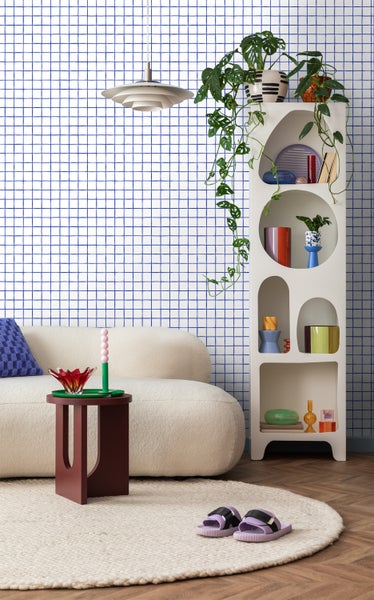 ESTAhome Tapete Karomuster Blau und Weiß - 50 x 900 cm - 131274